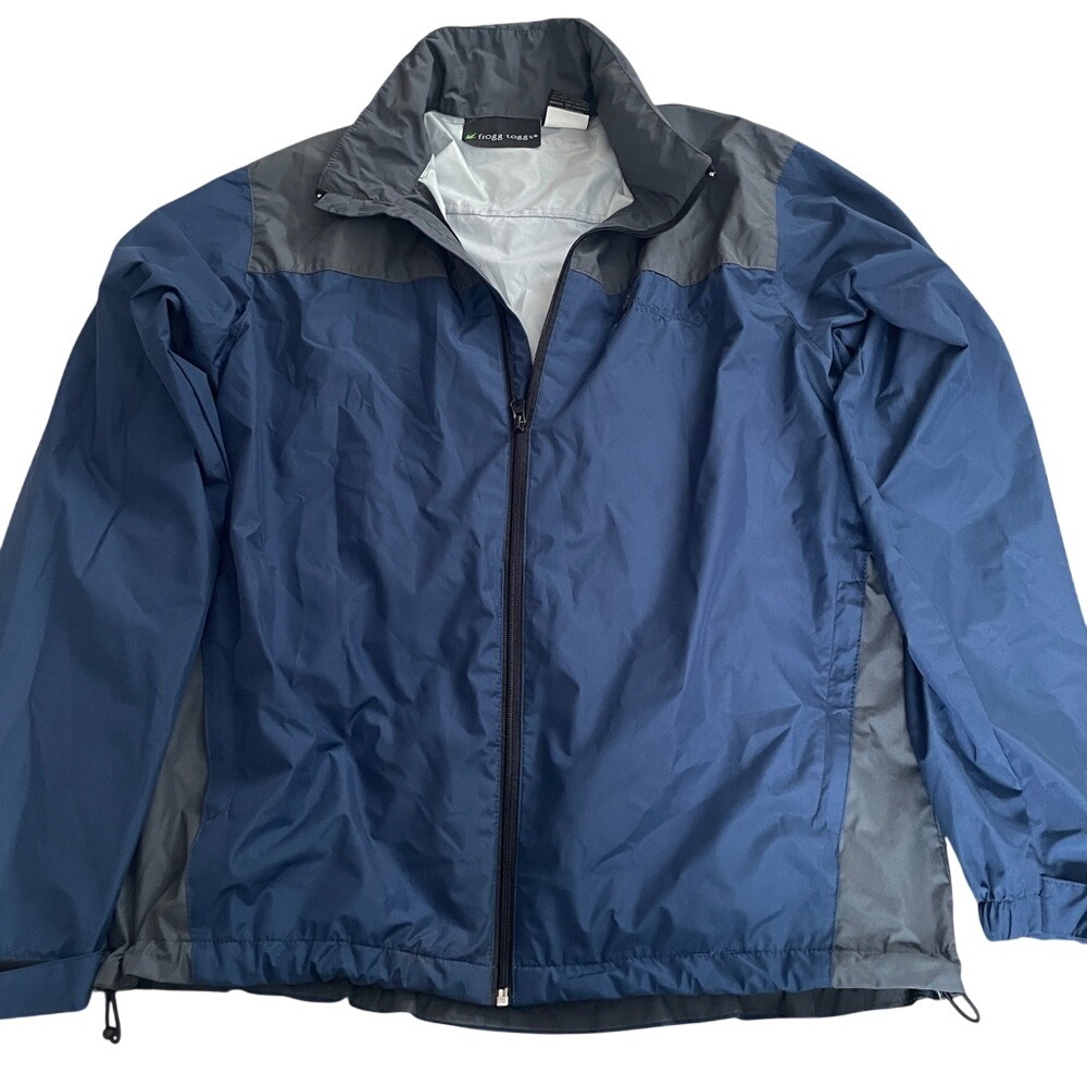 Frogg Toggs Mens Windbreaker Jacket Navy Blue Gray Full Zip Outdoor Coat S/M